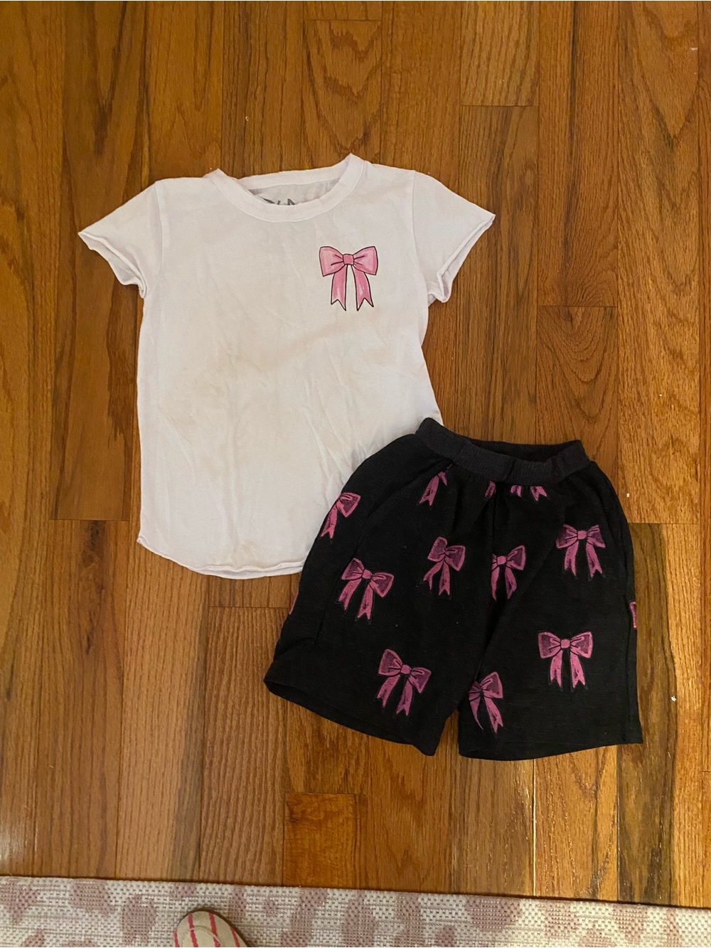 Chaser Kids Matching Set White Tee & Black Shorts with Pink Bow Prints